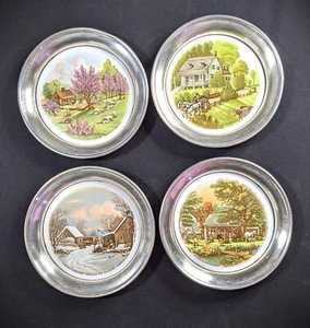 Posavasos Sheridan plateados con centros de cerámica imagen estilo país - Imagen 1 de 10
