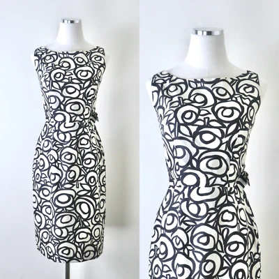 Винтажный 1950-х размер XXS шелк низкая спина платье-футляр абстрактный цветочный новинка печати - Изображение 1 из 4