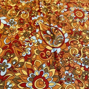 Vintage Retro Vorhänge (3) orange braun rot Paisley Druck fett Mod Rod Tasche - Bild 1 von 4