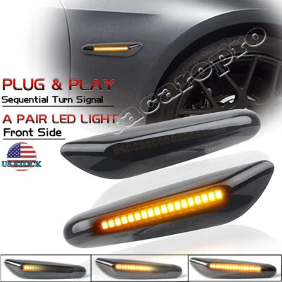 2x Smoked LED Fender Side Marker Light Sequential Turn Signal Lamp for BMW 328i - Image 1 of 4