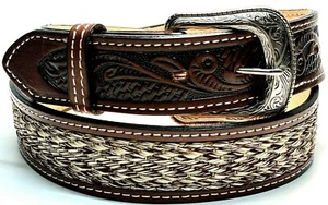 American Indian Dign,Horse Tail hi braided Genuine Leather belt,1 1/2"wide Belt - Picture 1 of 12