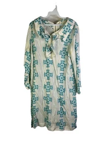 Vintage 60s Womens Large Geometric Print Frilly Ruffled Shirt Dress Mod - Picture 1 of 8
