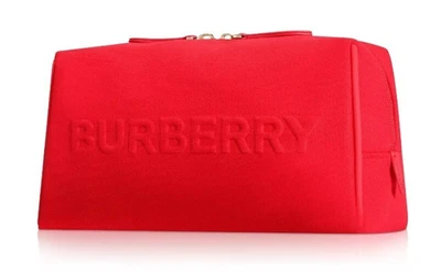 Bolsa de mão de lona com logotipo em relevo Burberry estojo de maquiagem bolsa cosmética vermelha nova com etiquetas! - Imagem 1 de 4
