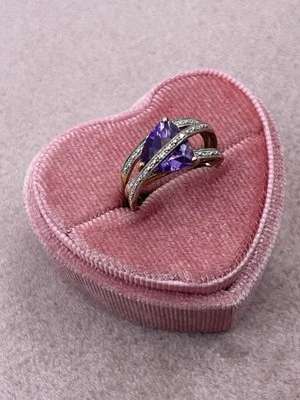 Anillo Lorenzo Amatista Chapado en Plata de Ley y Oro Amarillo Talla 7.5 Foto 1 de 4