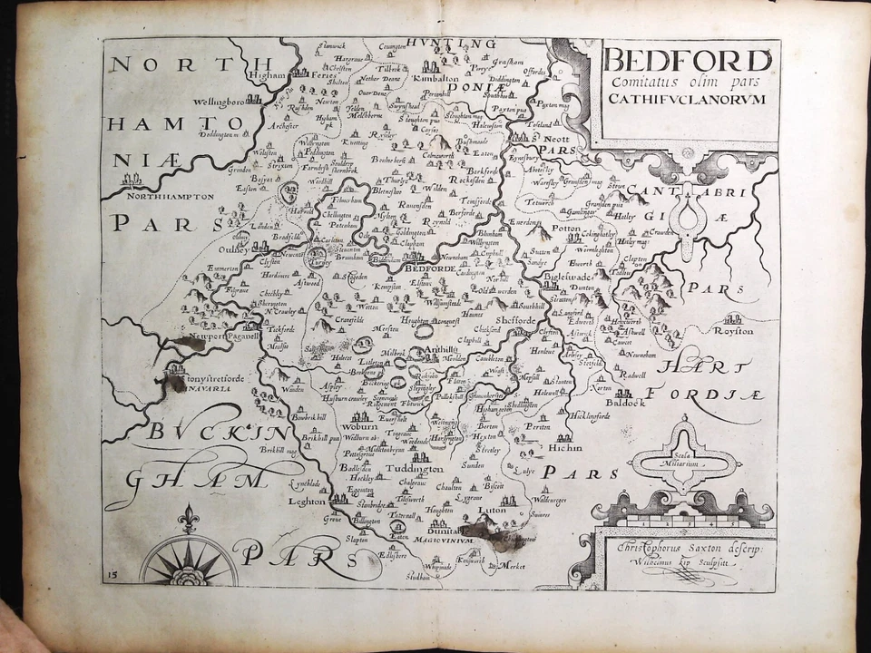 Mapa de Bedforshire por Saxton, alrededor de 1627 Foto 1 de 1
