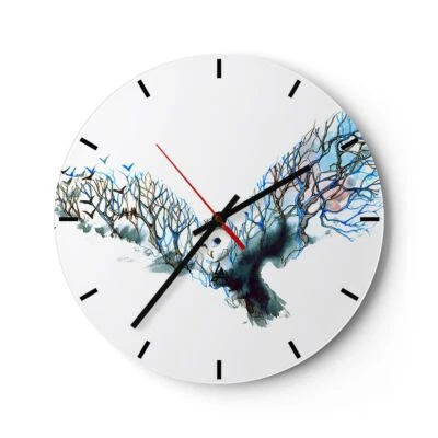 Horloge murale en verre 40x40cm Chouette sauvage forêt vol Wall Clock - Photo 1/4