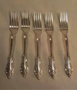 Vtg 5 ONEIDA Community SILVER ARTISTRY Dinner Forks 7-3/4" Silver plate 1965 - Picture 1 of 17