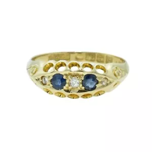 Anello antico in oro 18 kt con diamanti e zaffiri datato 1915 - Foto 1 di 4