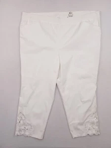 INC Pants Womens 24W Plus White Skinny Crop Floral Hem Pull On Stretch Twill - Picture 1 of 16