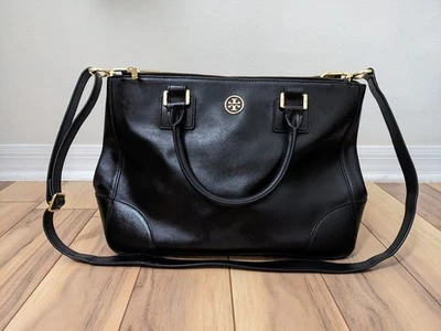 Сумка с короткими ручками Tory Burch Robinson сафьяновая кожа черная - Изображение 1 из 4