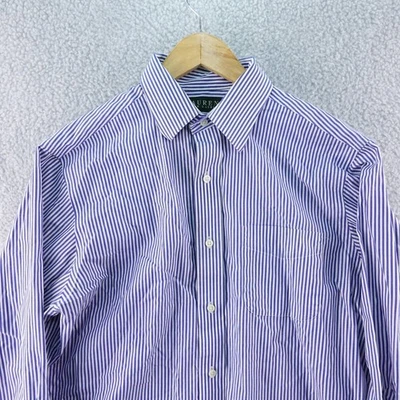Camisa de vestir Ralph Lauren para hombre 15 1/2 rayas azul blanco calce clásico con botones Foto 1 de 4