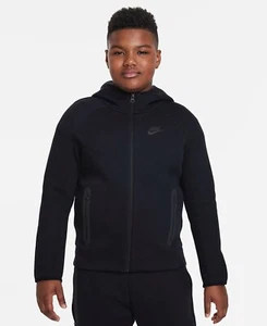 Nike Sportswear Tech Fleece Black Older Boys' Full-Zip Hoodie Extended Sizes NEW - Picture 1 of 8