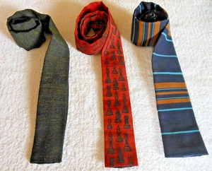 (3) Vtg Rooster Neckties - Red w/ Chess Game Pieces, Blue Stripes, Narrow Width - Picture 1 of 11