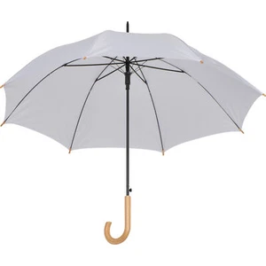 Automatik-Regenschirm mit Holzgriff und Holzspitzen / Farbe: weiß - Bild 1 von 4