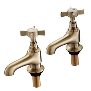 Basin Pillar Taps Pair Antique Twin Bathroom Sink Mixer Taps Cross Lever Tap - Picture 1 of 8
