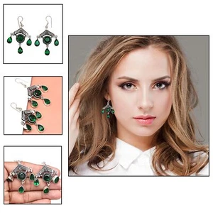 925 Silver Sterling Earring Jewelry Gemstone Handmade Emerald - Picture 1 of 9