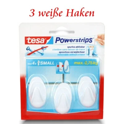 tesa Powerstrips® Haken - Selbstklebend o. Bohren - 3 ovale Klebehaken - weiß  - Bild 1 von 4