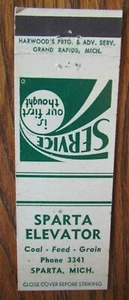 FARM RELATED: SPARTA ELEVATOR (SPARTA, MICHIGAN) 1950s MATCHBOOK MATCHCOVER -F8 - Picture 1 of 2