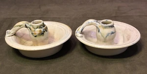 Studio Art Pottery Farmhouse Country Chamber Candlesticks Holder Signed Wright - Picture 1 of 12