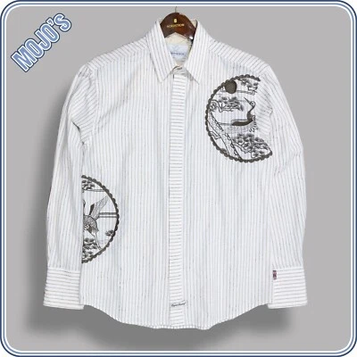 Camisa de lavandería inglesa para hombre M (41") marfil manga larga a rayas bordada asiática Foto 1 de 4