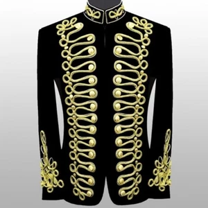 Men's Braided Hussar Velvet Jacket Military Gold Braided Jacket - Picture 1 of 3