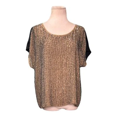 Club Monaco two tone cap sleeves silk sequin short sleeves blouse size Small - Image 1 of 4