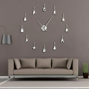 Modern DIY Stick on the Wall Music Guitar Clock Home Decor Large Rock&Roll Watch - Picture 1 of 11