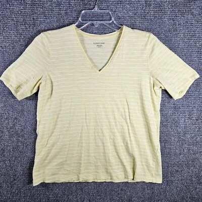 Eileen Fisher Women's XS Yellow Stripes V Neck Tee T Shirt 100% Organic Cotton - Image 1 of 4