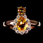 Unheated Pear Yellow Citrine 8x6mm Simulated Cz 925 Sterling Silver Ring Size 8