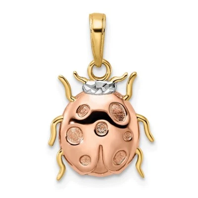 Colgante Ladybug de oro amarillo de 14k con rodio blanco y rosa corte brillante Foto 1 de 4