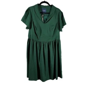 Modcloth Solid Green Retro Midi Dress with Pockets Women's Plus Size 1X NEW - Picture 1 of 8