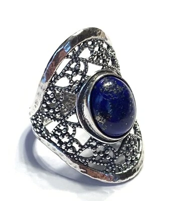 NUEVO SIN ETIQUETAS O PAZ ANILLO DE PLATA ESTERLINA 925 ALARGADO LAPISLÁZULI TALLA 8 HECHO ISRAEL PZ Foto 1 de 4