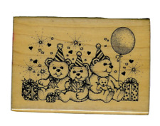 Hero Arts Rubber Stamp 1988 Teddy Bears Party Balloon Confetti Presents #G473