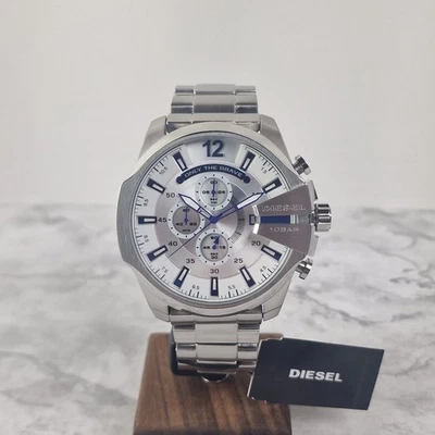 Diesel Mega Chief Reloj Cronógrafo Cuarzo Hombre 51mm Plateado, DZ4477 ¡NUEVO CON ETIQUETAS! Foto 1 de 4