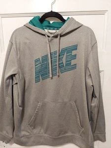 Nike Men's Size Large Gray & Green Hooded Therma-fit Fleece Lined Sweatshirt - Picture 1 of 7