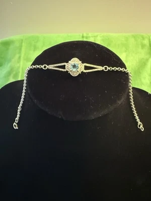 Blue Topaz, cubic zirconia, silver tone, 7 in. - Image 1 of 4