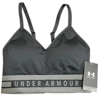 全新带标签 Under Armour 女式黑色无缝低运动文胸轻质支撑尺寸 LG — 第 1/4 张图片