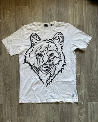 Diesel Wolf вышитый графический футболка белый искусственной кожи деталь мужской размер L - Изображение 1 из 4