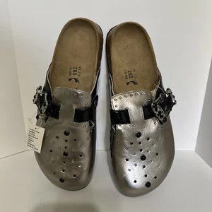 Betula Birkenstock 41 US 10 Womens Metallic Silver & Black w/ Studs Clogs Slides - Picture 1 of 15