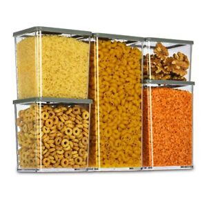 5x Containers Airtight Food Storage Kitchen Accessories Cereal Tub Lid Stackable