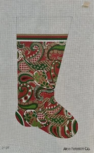 Alice Peterson Hand Painted Needlepoint Canvas Stocking Red Paisley 19.5” Rare - Picture 1 of 7