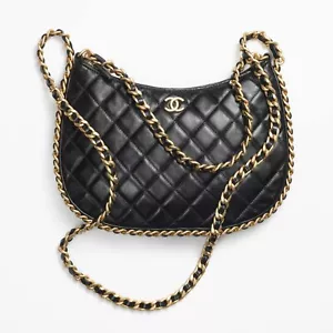 Chanel CC Chain Around Large Hobo Quilted Lambskin Black Women Handbag $5,500 - Picture 1 of 18