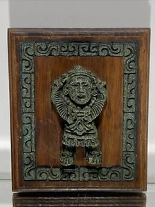 VTG. Crushed Malachite WALL PLAQUE AZTEC MAYAN Man God Artesania Mexicana Art - Picture 1 of 15