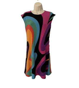 Abstract Multicolor A Line Dress Reversible Retro 60's style Sz S - Picture 1 of 8