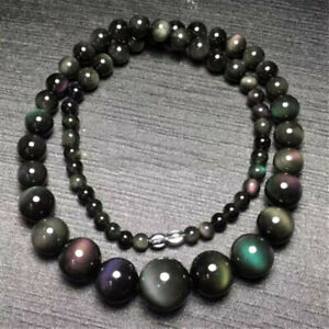100% Natural 6-14mm Rainbow Eyes Obsidian Round Gemstone Beads Necklace 18"