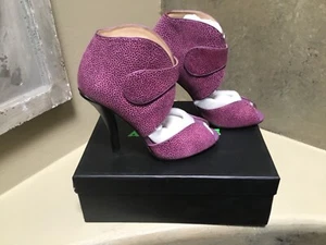 ASK ALICE Askalice TOOTS NEW $320 Leather high heel shoes Purple Tex 39 8,5 - Picture 1 of 4