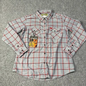 Dixxon Flanellhemd Herren Small grau rot Rauchfresser kariert Langarm Druckknopf - Bild 1 von 15