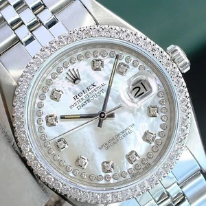 Rolex Datejust Steel Mens Watch White Dial Diamond Bezel 36mm 1.80ctw w/Box - Picture 1 of 20