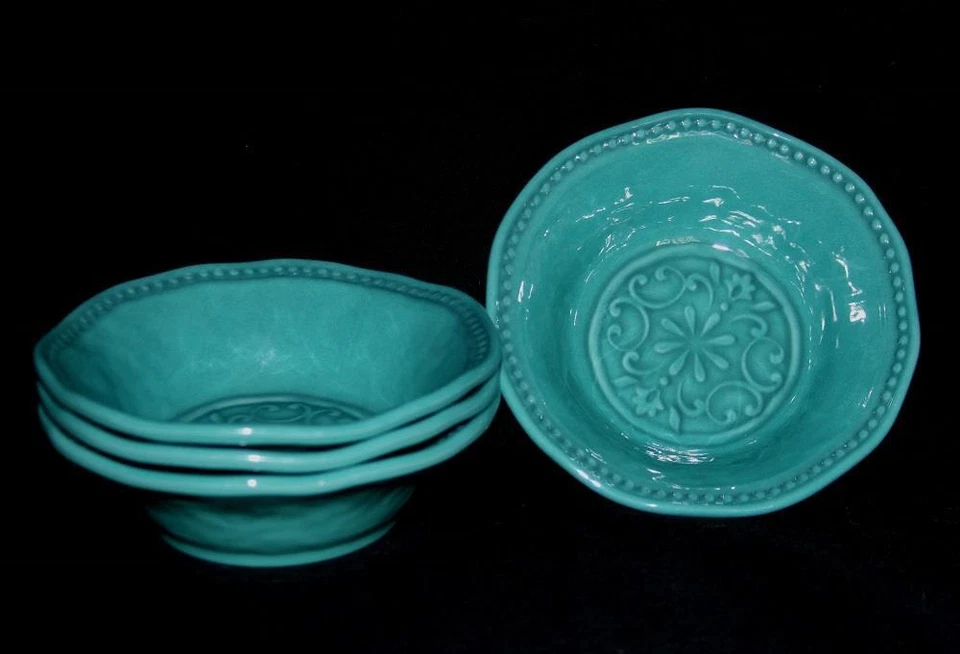 4 cuencos de cereal IL MULINO con cuentas verde azulado Hobnail medallón festoneado melamina 7" NUEVO Foto 1 de 1