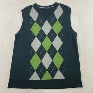 Banana Republic Diamond Argyle L Green Silk Cashmere Sweater Vest Eclectic Prep - Picture 1 of 8